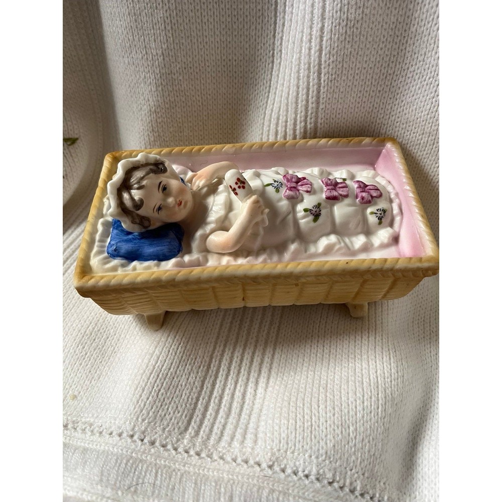 Rare Vintage Bisque Baby in Cradle